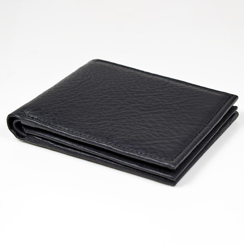 5. Men's Papillon leather wallet in black, closed view showcasing compact design