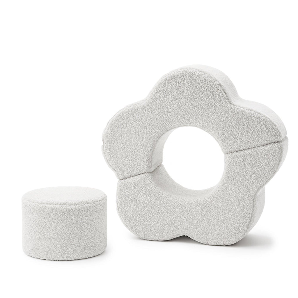 1. MeowBaby foam flower shape set in bearly off white, featuring a flower-shaped module and a cylindrical piece on a white background