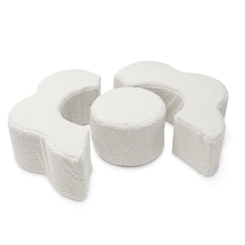 3. Close-up of MeowBaby foam flower shape set in bearly off white, showing texture and modular design