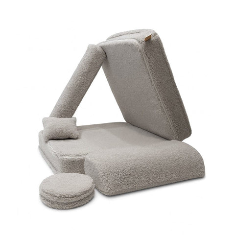 2. MeowBaby modular children's chair in light grey with elements rearranged to form a tent-like structure