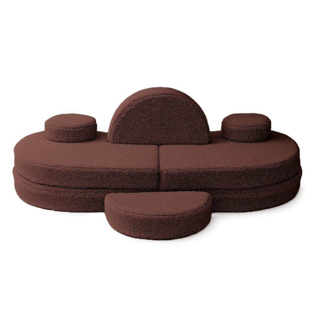 2. MeowBaby modular sofa for kids in Bearly Brown with a central backrest and four cushions, displayed in a symmetrical setup