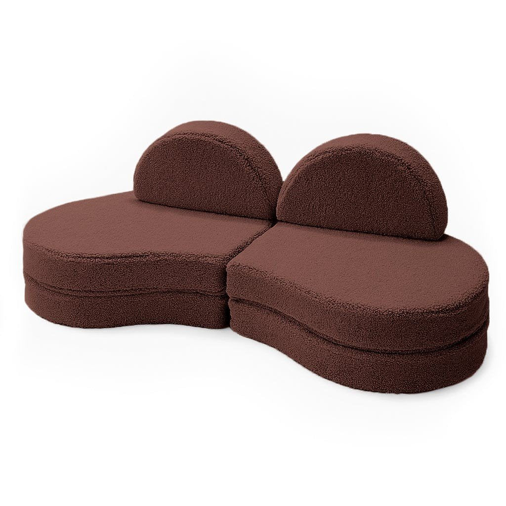 4. MeowBaby modular sofa in Bearly Brown with two backrests, shown in a compact, symmetrical design