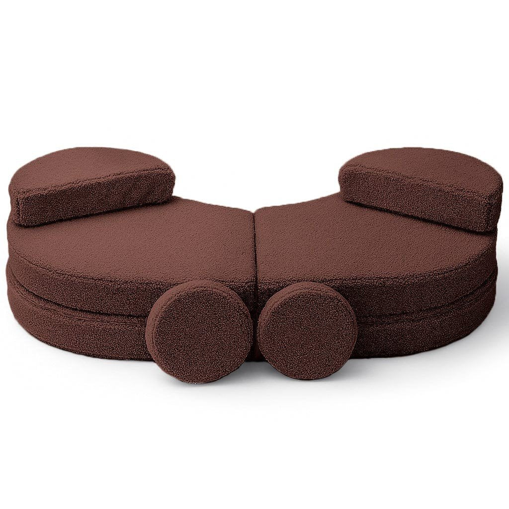 8. Bearly Brown modular kids' sofa with two circular cushions, arranged in a U-shaped design on a white background