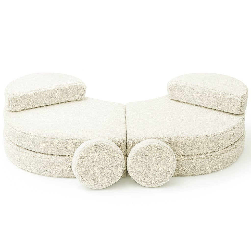 2. MeowBaby modular kids' sofa in Bearly cream with two backrests and two round cushions on a white background