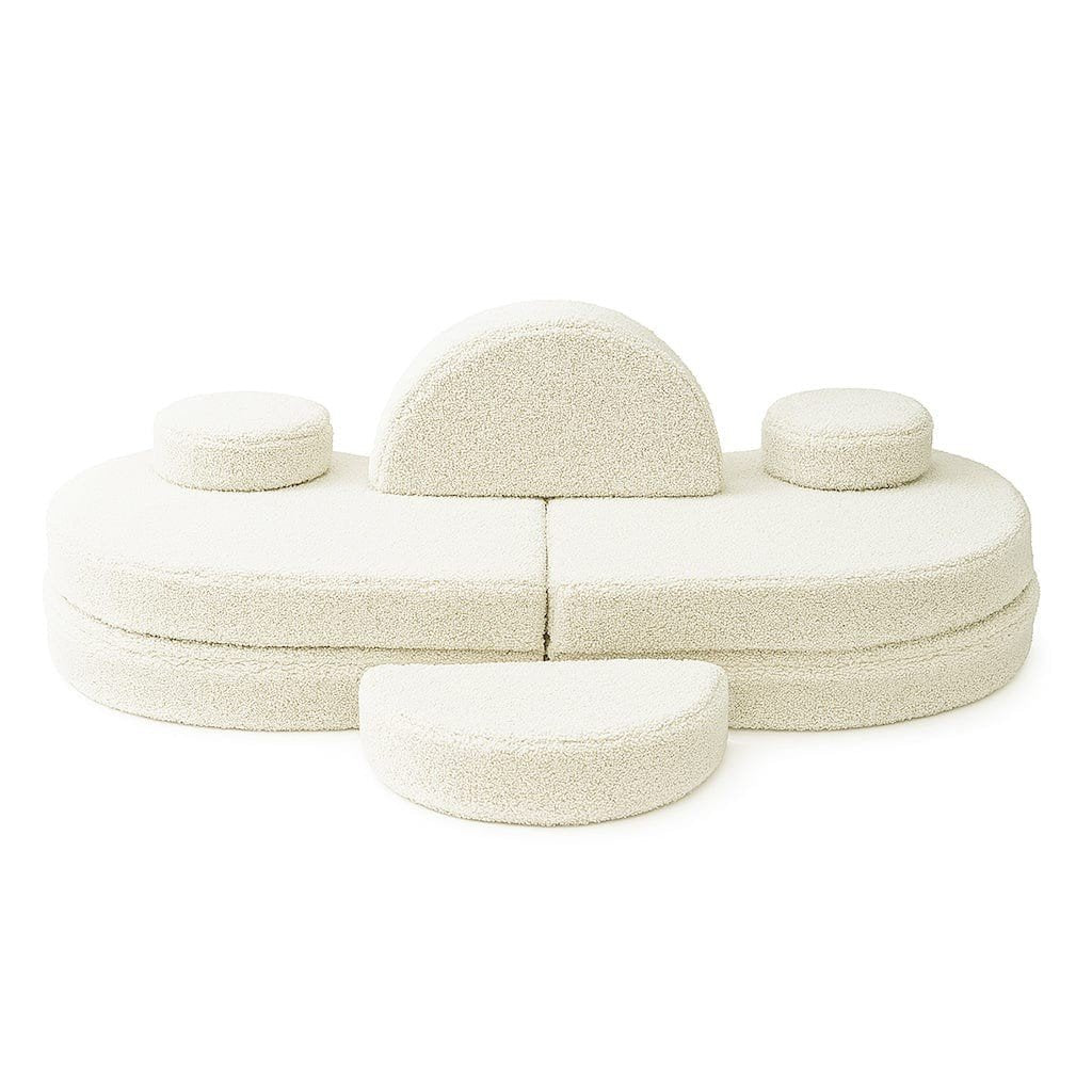 2. MeowBaby modular kids' sofa in Bearly cream with one backrest and three round cushions on a white background