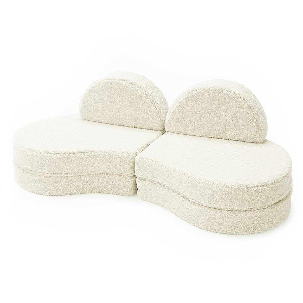 2. MeowBaby modular kids' sofa in Bearly cream with two backrests and no cushions on a white background