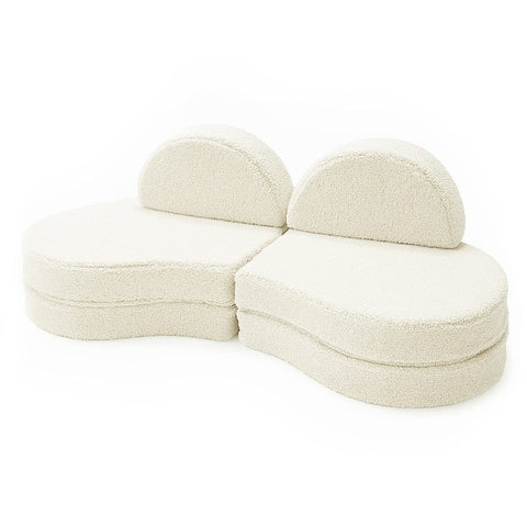2. MeowBaby modular kids' sofa in Bearly cream with two backrests and no cushions on a white background