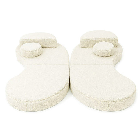 2. MeowBaby modular kids' sofa in Bearly cream with two backrests and two round cushions on a white background
