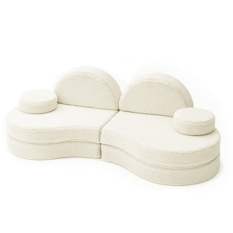 1. MeowBaby modular kids' sofa in Bearly cream with rounded shapes and two round cushions on a white background