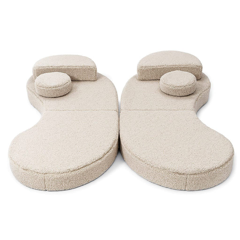 4. Modular kids' sofa in Bearly light gray with two backrests and two round cushions, displayed in a mirrored layout