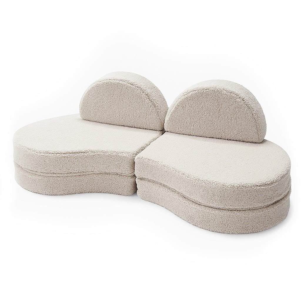 2. Modular kids' sofa in Bearly light gray with two backrests, displayed in a compact setup