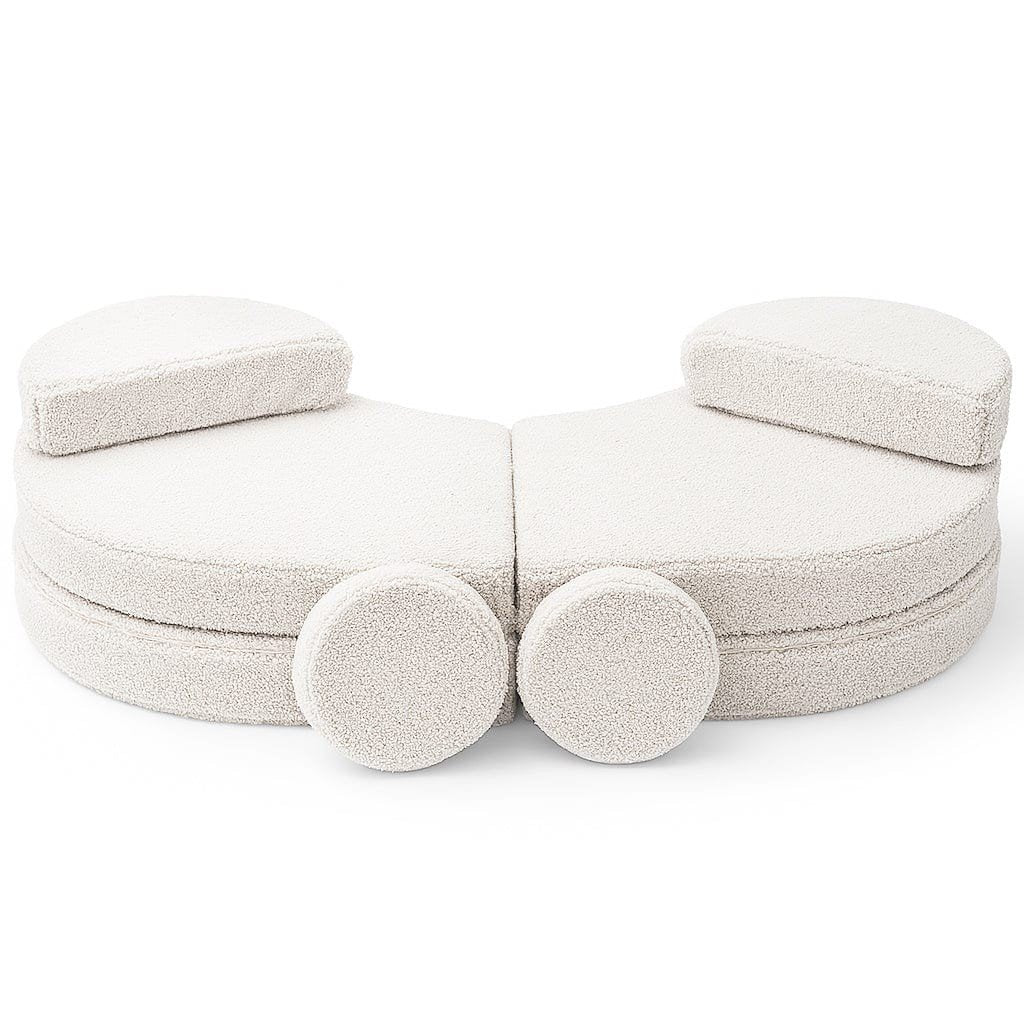 2. Modular kids' sofa in Bearly off-white, shown in a compact configuration with circular cushions and backrests on a white background