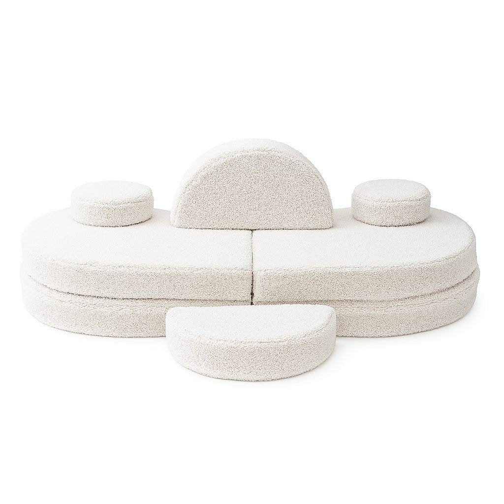 2. Modular kids' sofa in Bearly off-white, shown in a three-piece configuration with circular cushions and backrest on a white background