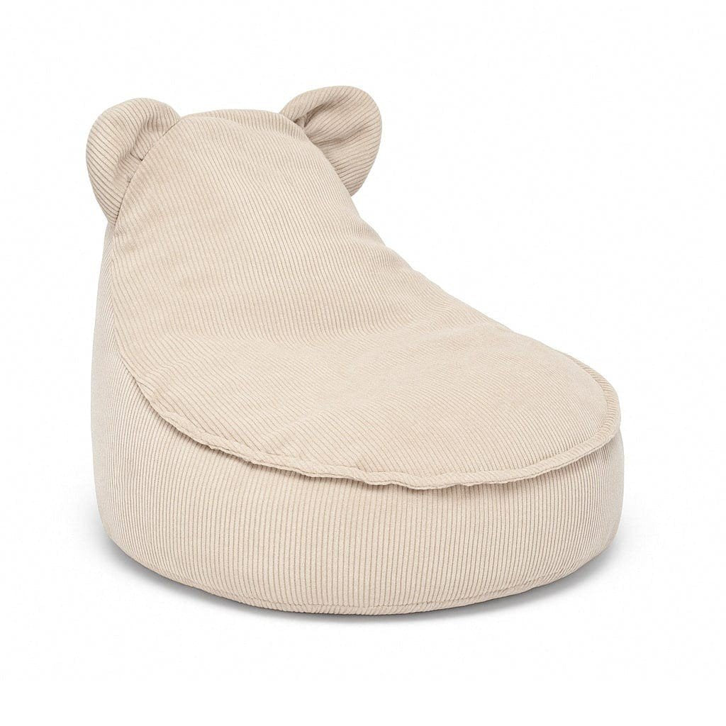 2. Beige MeowBaby Slimcord Teddy Sako Bag in studio setting showing ribbed corduroy texture and bear ear design