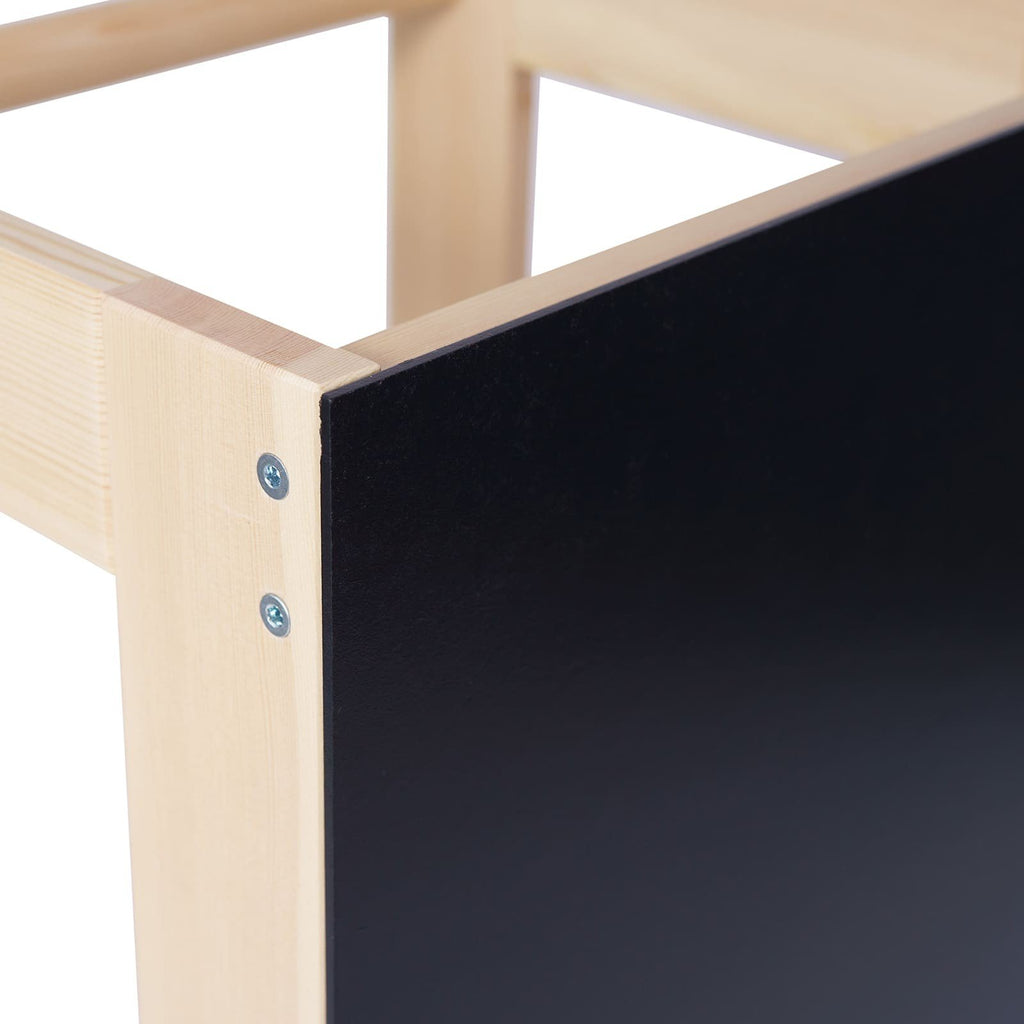 6. Close-up of blackboard panel on wooden kitchen helper