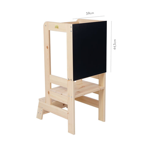 4. Wooden kitchen helper with blackboard and dimensions in studio setting