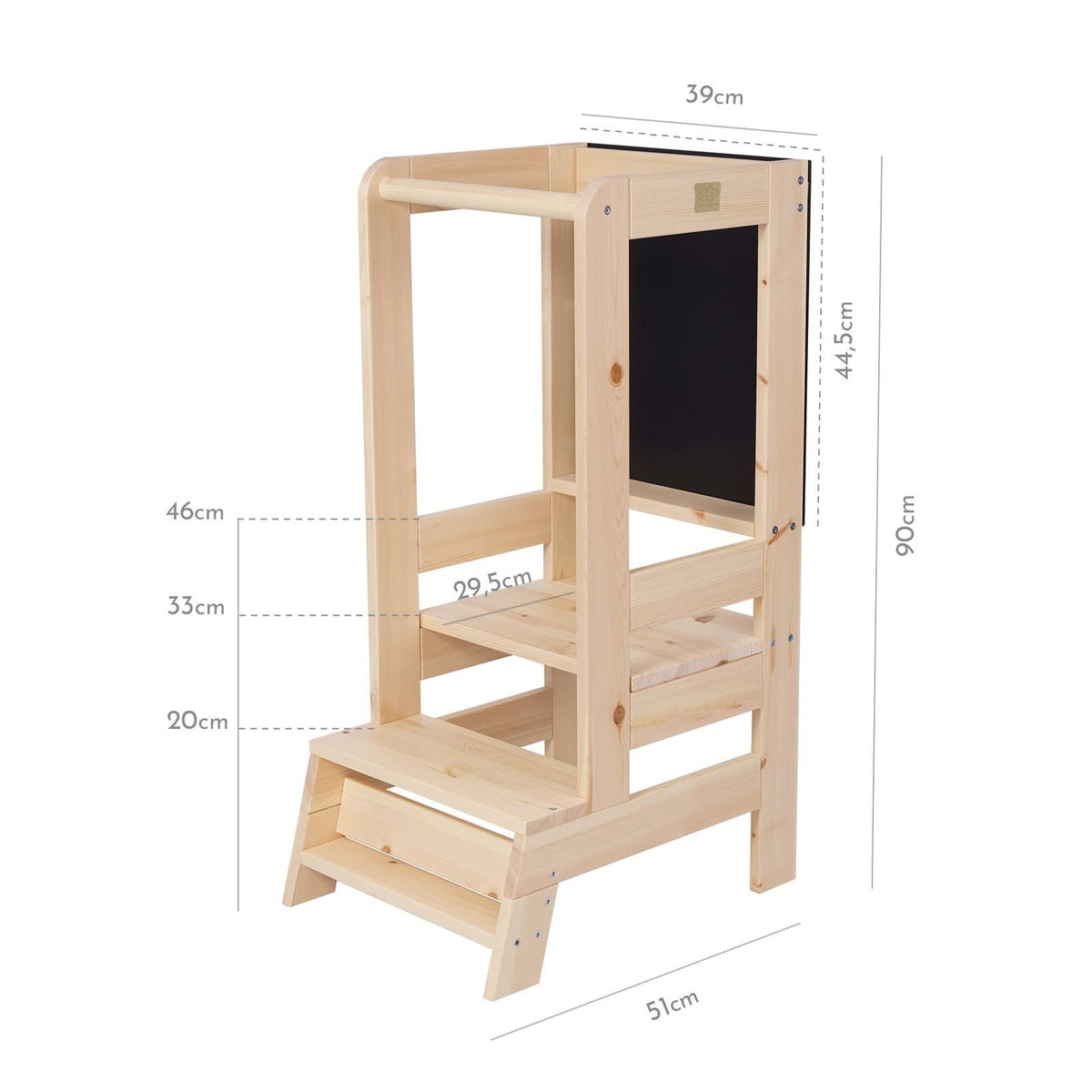 5. Size chart for wooden kitchen helper showing adjustable height options