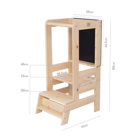 5. Size chart for wooden kitchen helper showing adjustable height options