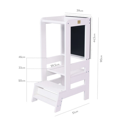 5. Size chart for MeowBaby kitchen helper showing platform heights of 20cm, 33cm, and 46cm