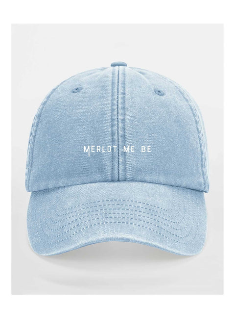 3. Blue Merlot Me Be cap by Black Giraffe Brand with white text on front, studio background