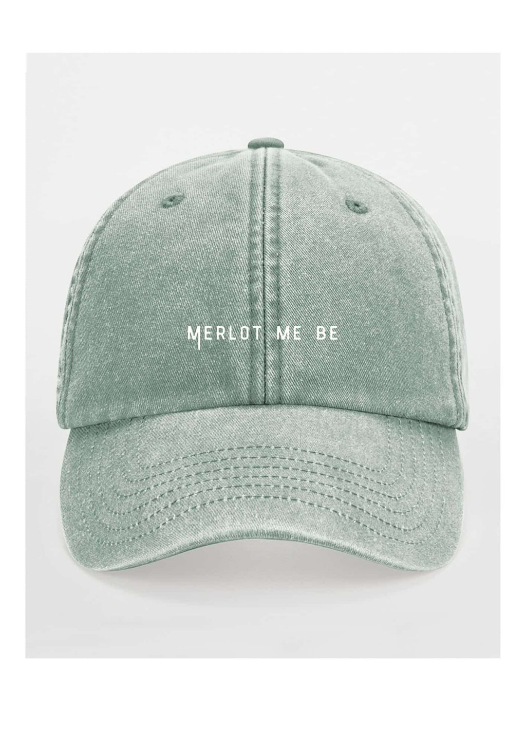 2. Green Merlot Me Be cap by Black Giraffe Brand with white text on front, studio background