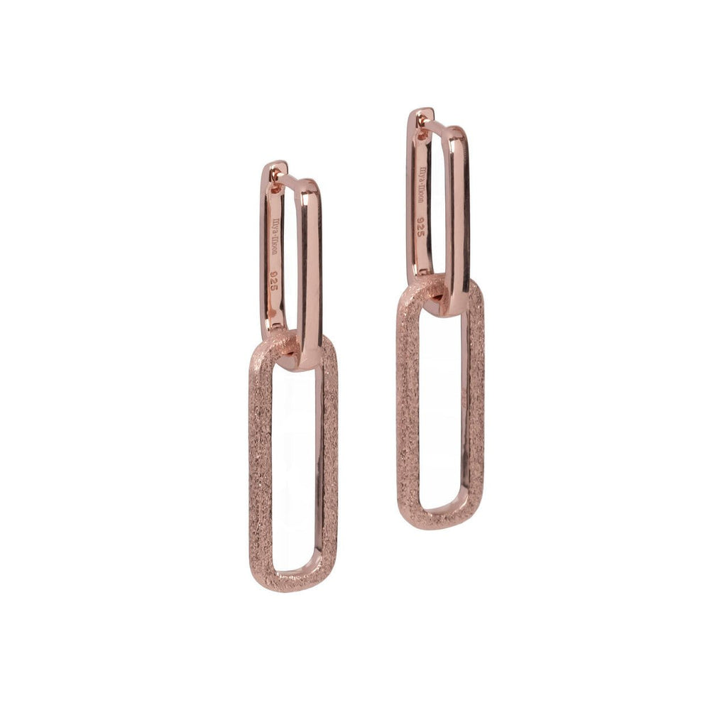 1. Women's Metropolitan Rebel Earrings in rose gold-plated finish with brushed texture, designed by MyaMoon, shown in studio