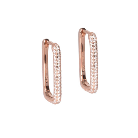 2. Rose gold plated hoop earrings with textured surface and zircons on white background