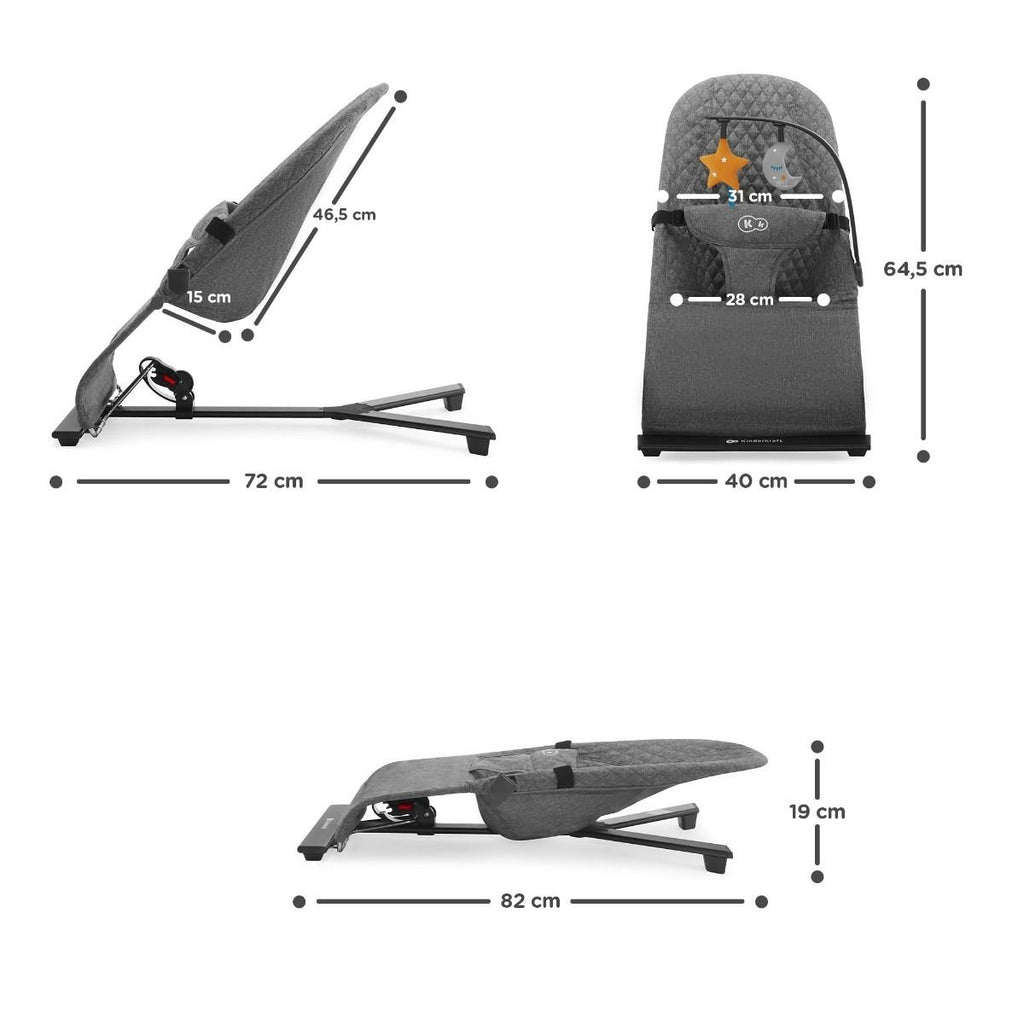 5. Size chart for Kinderkraft MIMI bouncer showing dimensions in centimeters