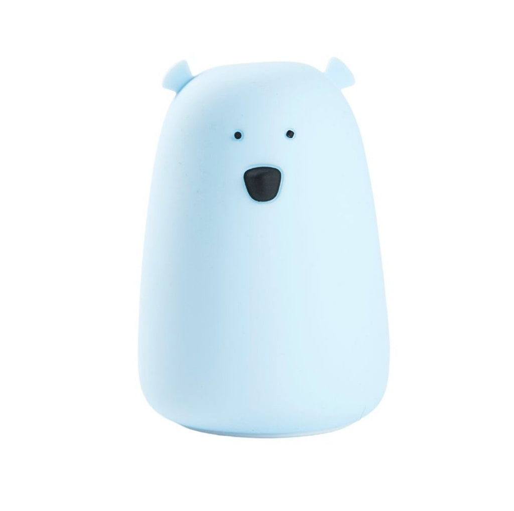 2. Blue Big Bear silicone lamp by Rabbit & Friends on white background, showing bear shape with black eyes and nose