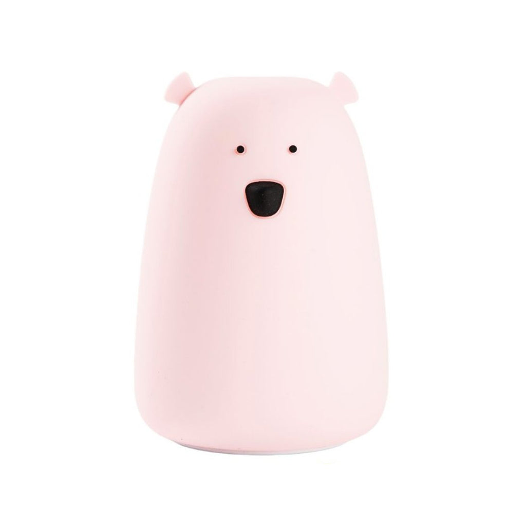 2. Pink silicone bear-shaped lamp with black eyes and nose on white background