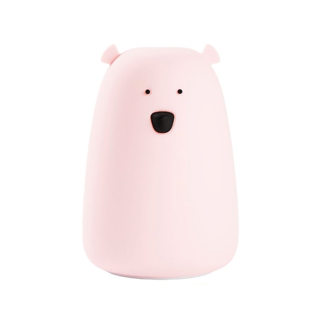 2. Pink silicone bear-shaped lamp with black eyes and nose on white background