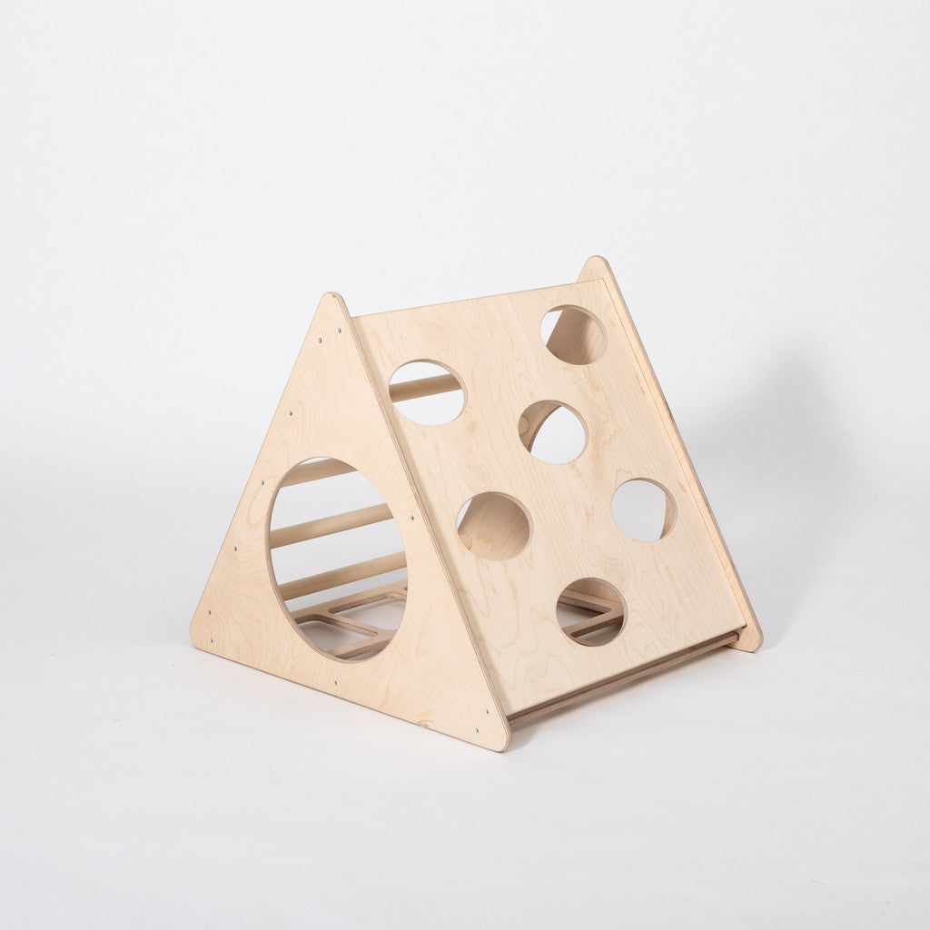 2. Montessori 3-angle climber made from birch plywood shown in studio setting with clean background