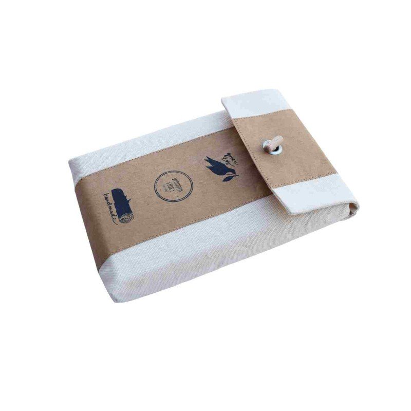3. Eco-friendly cotton case for Montessori tray, featuring button closure and branded packaging