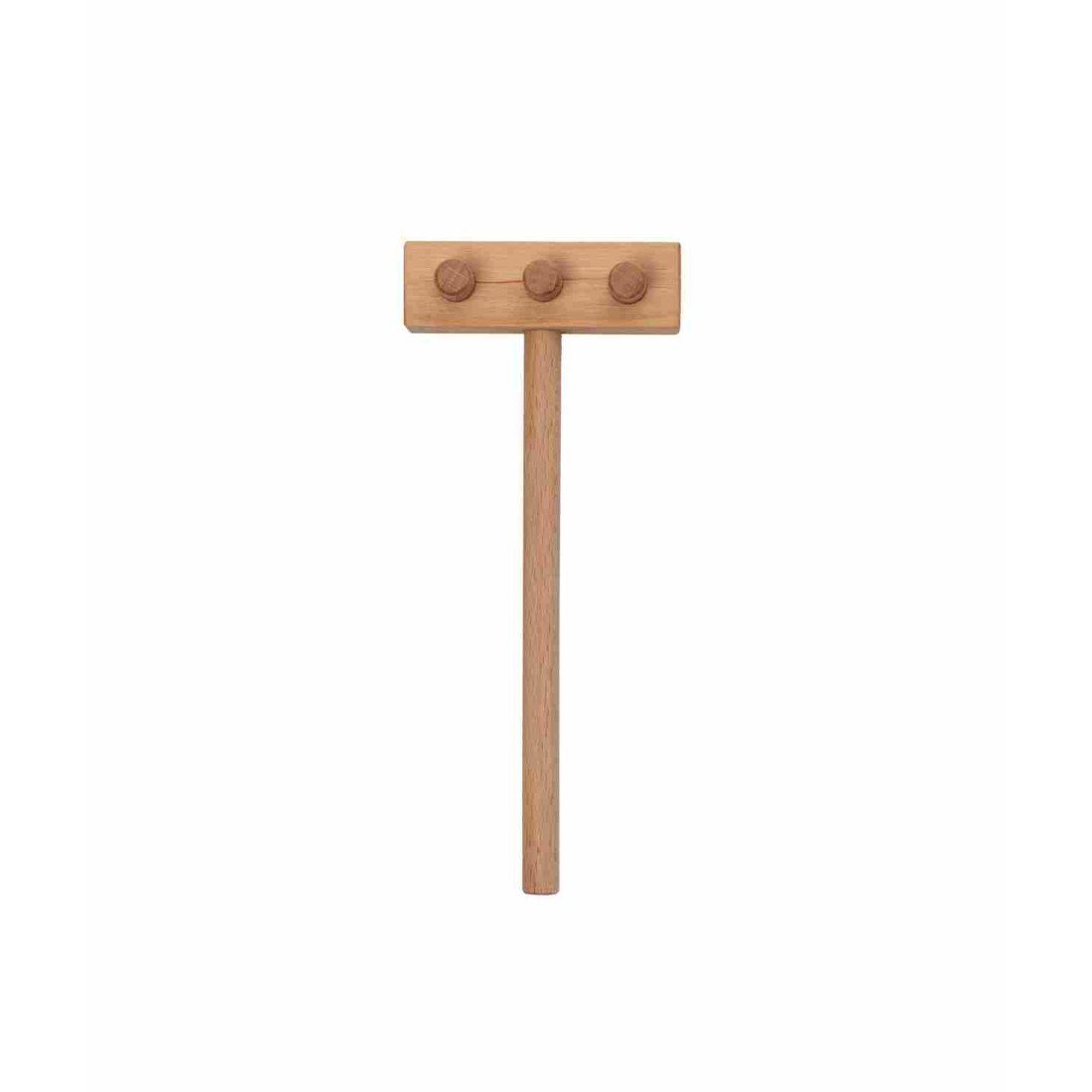 4. Montessori wooden accessory with three pegs on top, designed for toddler play, shown on a white background