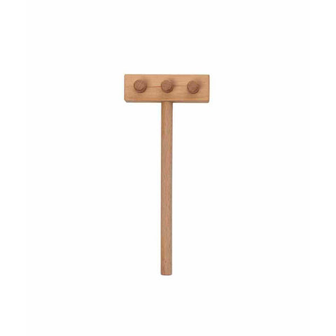4. Montessori wooden accessory with three pegs on top, designed for toddler play, shown on a white background