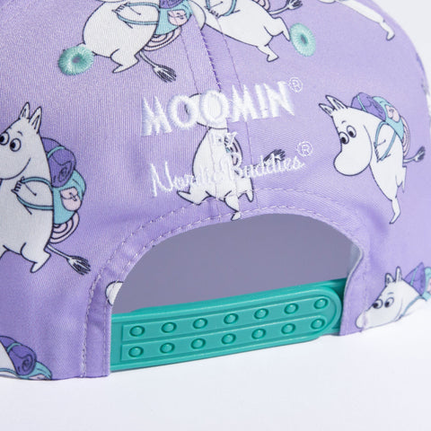 3. Back view of Moomin Adventure Kids Flat Cap with adjustable strap and Moomin by NordicBuddies branding