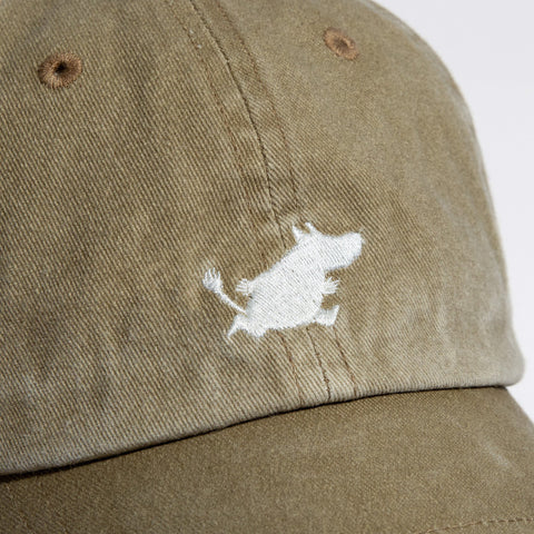 5. Close-up of Moomin character embroidery on khaki Denim Dad Cap by NordicBuddies