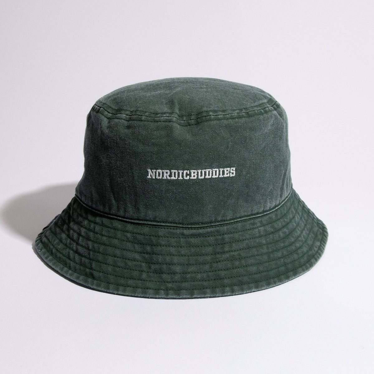 6. Studio shot of back of Moomin Classics green washed denim bucket hat with NordicBuddies logo