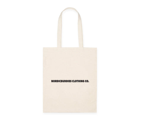 2. Back view of Moomin by NordicBuddies beige tote bag with NordicBuddies Clothing Co. text