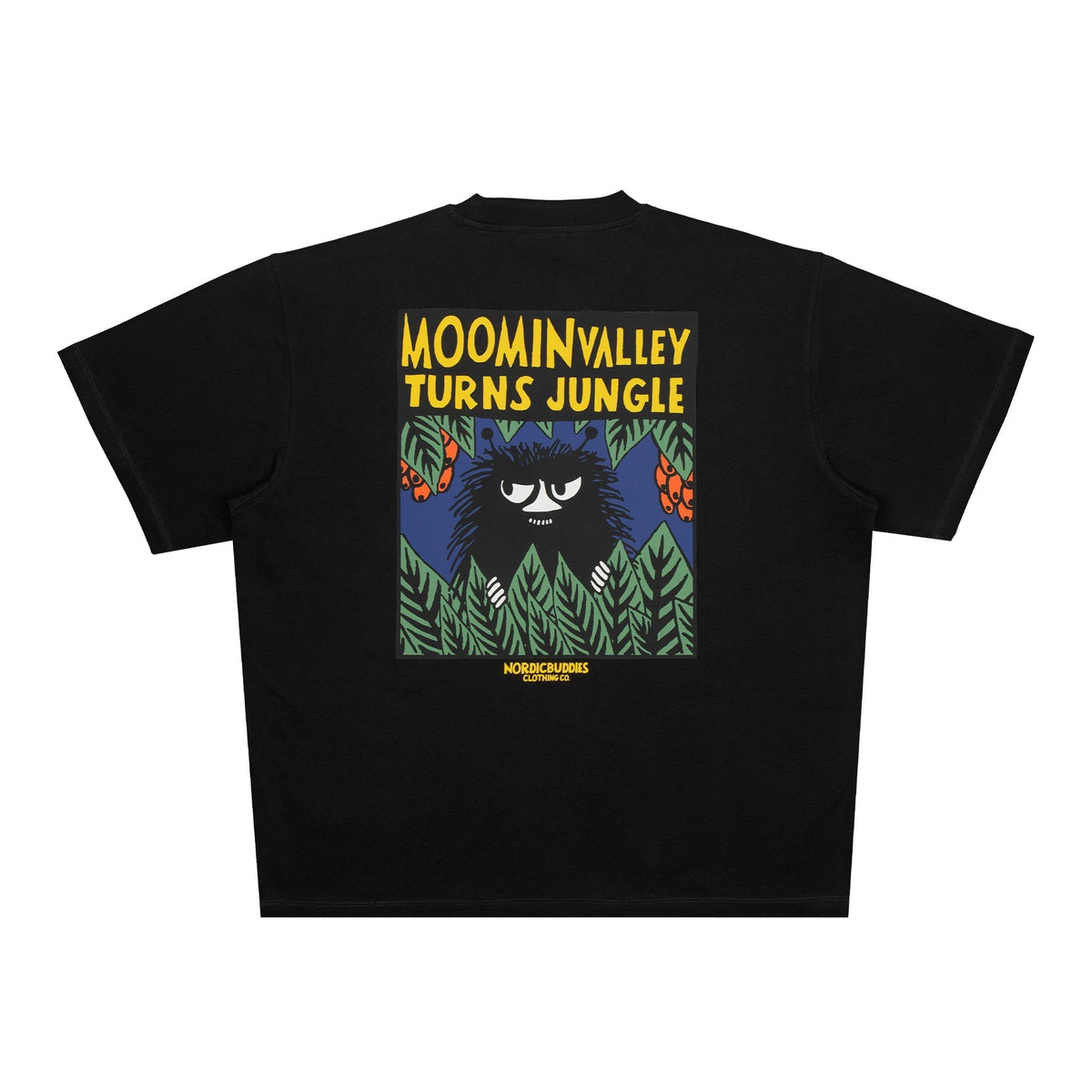 4. Studio shot of Moomin Jungle t-shirt highlighting back graphic design