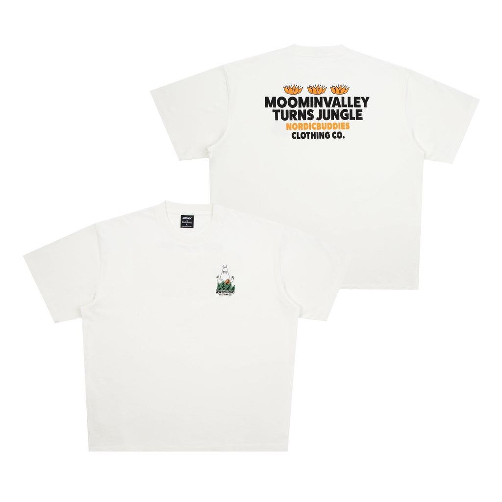 7. Flat lay of Moomin Jungle t-shirt showing both front and back designs
