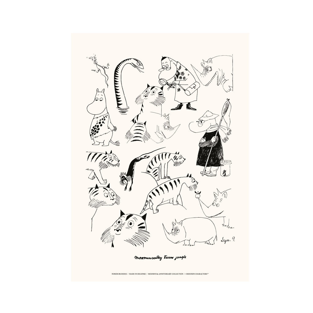 3. Moomin Jungle Poster by NordicBuddies, 30x40 cm, featuring whimsical Moomin characters on silk paper