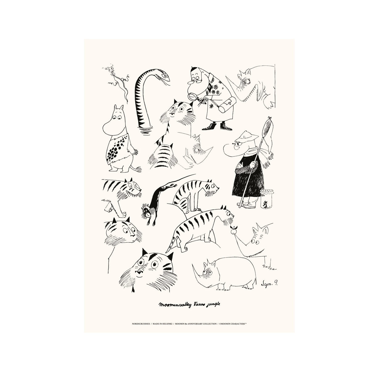 3. Moomin Jungle Poster by NordicBuddies, 30x40 cm, featuring whimsical Moomin characters on silk paper