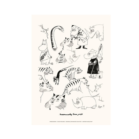 3. Moomin Jungle Poster by NordicBuddies, 30x40 cm, featuring whimsical Moomin characters on silk paper