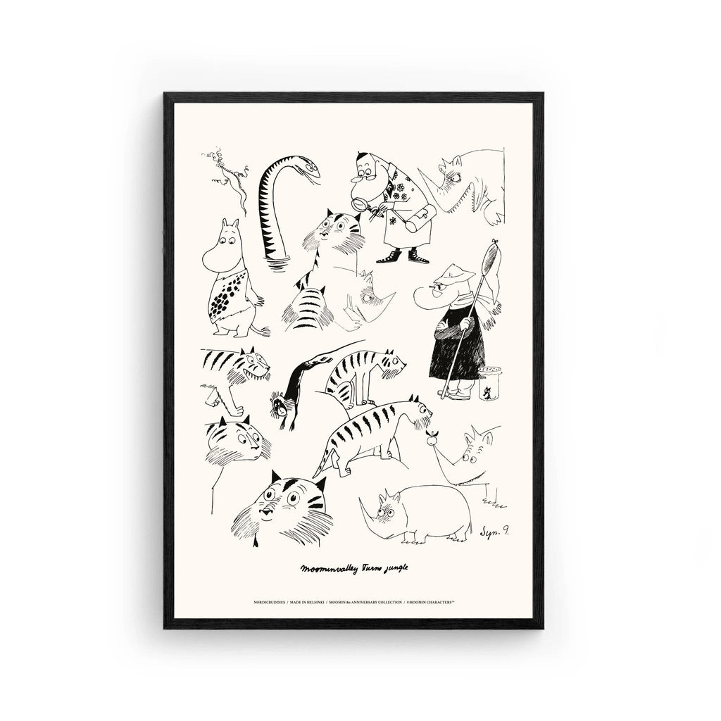 2. Moomin Jungle Poster by NordicBuddies in black frame, 30x40 cm, on silk paper
