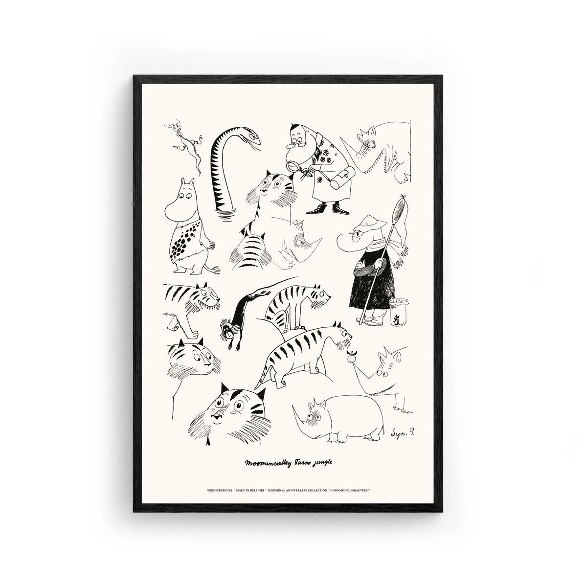 2. Moomin Jungle Poster by NordicBuddies in black frame, 30x40 cm, on silk paper