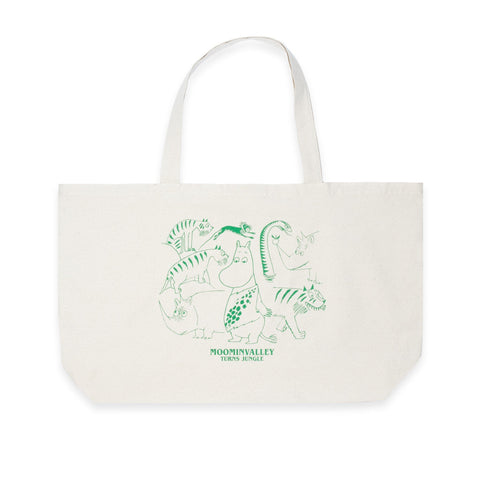 2. Moomin Jungle XXL tote bag in off-white with green Moomin design, front view
