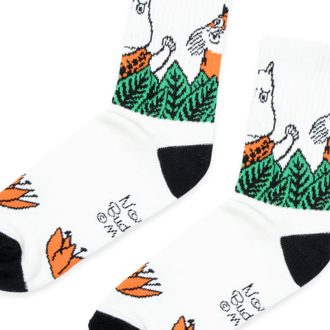 3. Close-up of Moomin Jungle Women's Retro Socks showing detailed design and logo