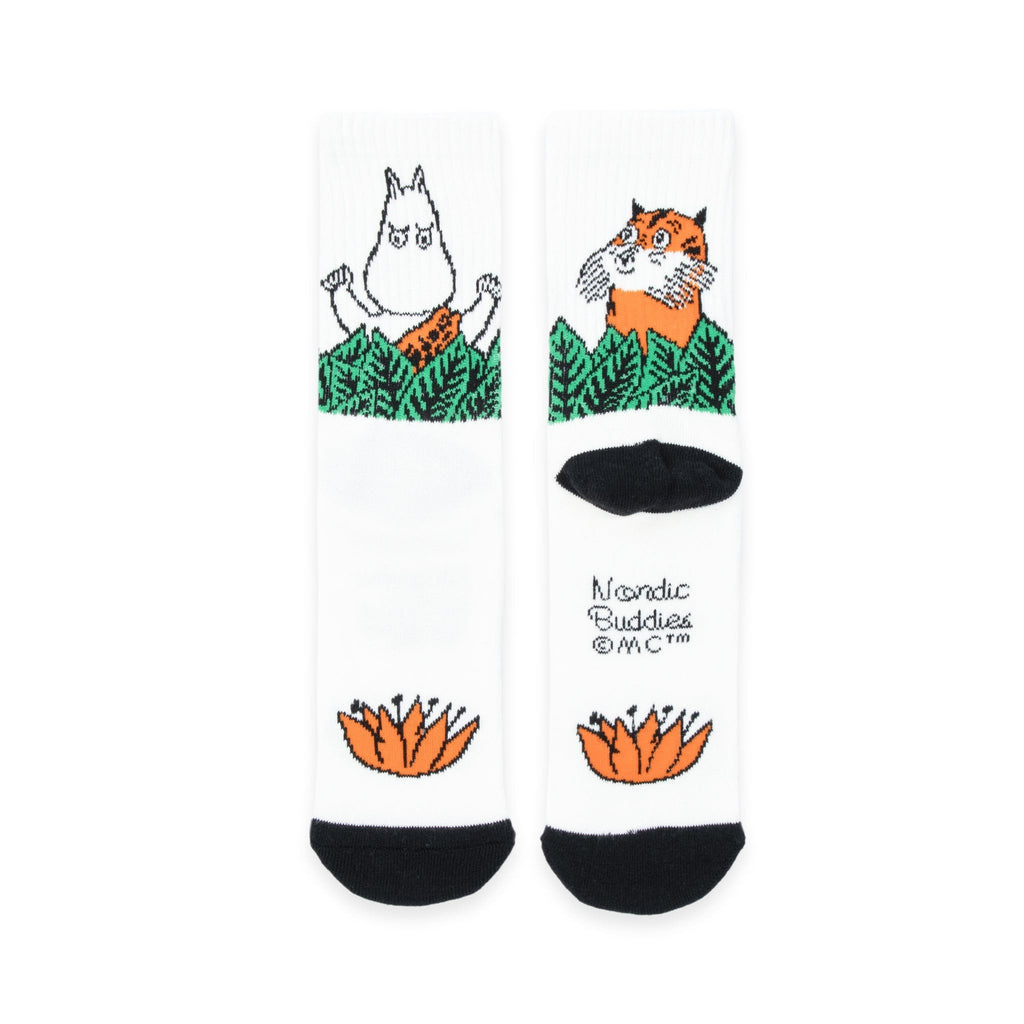 4. Flat lay of Moomin Jungle Women's Retro Socks in white with Moomin and jungle print