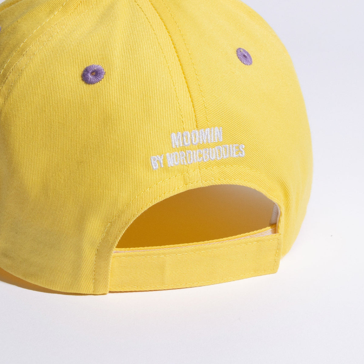 2. Back view of Moomin Snorkmaiden kids cap showing adjustable strap and Moomin by NordicBuddies branding
